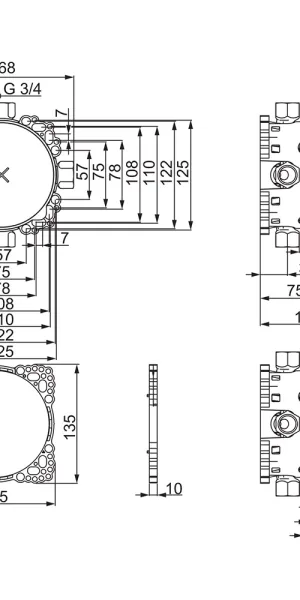 Корпус смесителя встраиваемый Oras Bluebox DN20 G3/4 с запорным вентилем (2081)
