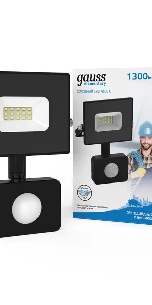 Прожектор светодиодный Gauss Elementary-S ДО-20 6500К 20 Вт IP65 с датчиком движения черный