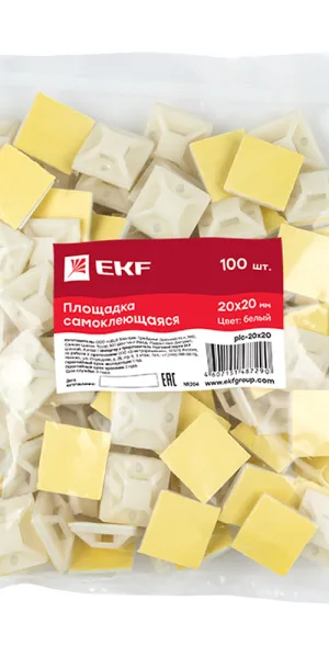 Площадка для крепления стяжек EKF PROxima 20х20 мм самоклеящаяся белая (100 шт.) (plc-20х20)
