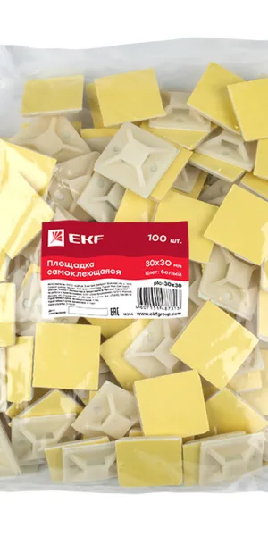 Площадка для крепления стяжек EKF PROxima 30х30 мм самоклеящаяся белая (100 шт.) (plc-30х30)