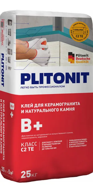 Клей для плитки/ керамогранита/ камня/ клинкера Plitonit В+ серый класс C2 TE 25 кг