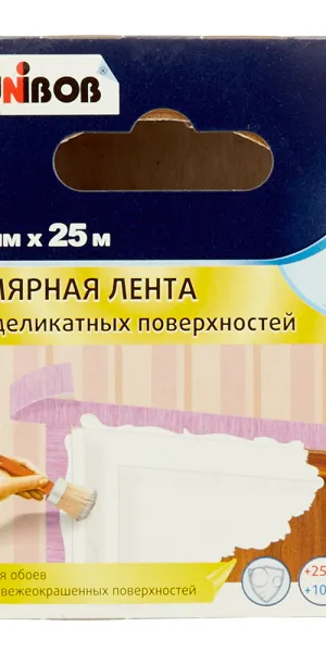 Лента малярная Unibob для деликатных поверхностей розовая 25 мм 25 м