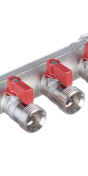 Коллектор Henco 1 ВР(г) х 3 выхода 3/4 НР(ш) ЕК х 1 НР(ш) с шаровыми кранами (VB060503-ROOD)