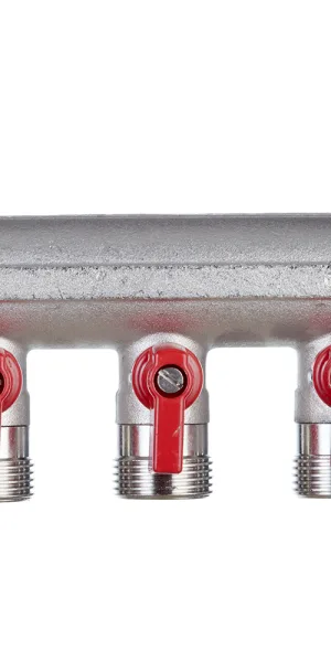 Коллектор Henco 1 ВР(г) х 3 выхода 3/4 НР(ш) ЕК х 1 НР(ш) с шаровыми кранами (VB060503-ROOD)
