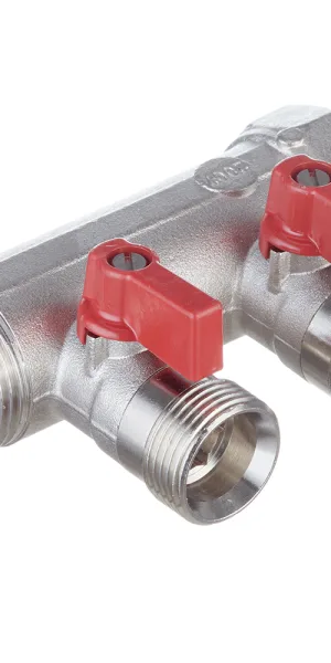 Коллектор Henco 1 ВР(г) х 2 выхода 3/4 НР(ш) ЕК х 1 НР(ш) с шаровыми кранами (VB060502-ROOD)