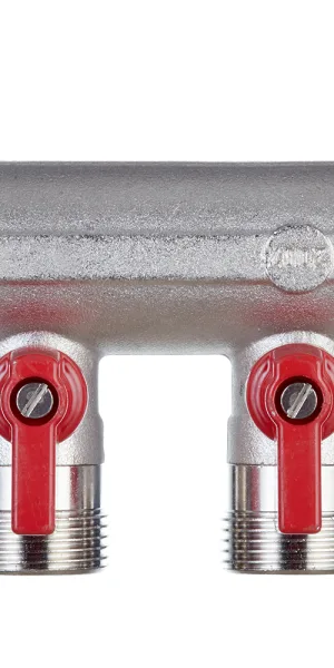 Коллектор Henco 1 ВР(г) х 2 выхода 3/4 НР(ш) ЕК х 1 НР(ш) с шаровыми кранами (VB060502-ROOD)
