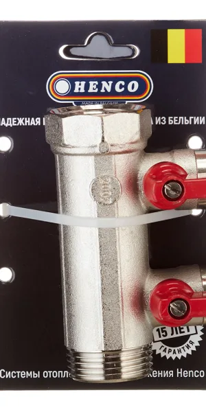 Коллектор Henco 1 ВР(г) х 2 выхода 3/4 НР(ш) ЕК х 1 НР(ш) с шаровыми кранами (VB060502-ROOD)