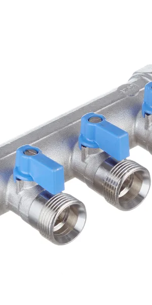 Коллектор Henco 1 ВР(г) х 3 выхода 3/4 НР(ш) ЕК х 1 НР(ш) с шаровыми кранами (VB060503-BLAUW)