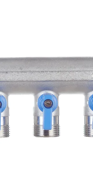 Коллектор Henco 1 ВР(г) х 3 выхода 3/4 НР(ш) ЕК х 1 НР(ш) с шаровыми кранами (VB060503-BLAUW)