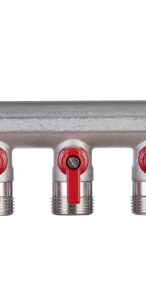 Коллектор Henco 3/4 ВР(г) х 3 выхода 3/4 НР(ш) ЕК х 3/4 НР(ш) с шаровыми кранами (VB050503-ROOD)