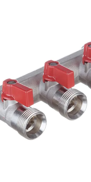 Коллектор Henco 3/4 ВР(г) х 3 выхода 3/4 НР(ш) ЕК х 3/4 НР(ш) с шаровыми кранами (VB050503-ROOD)