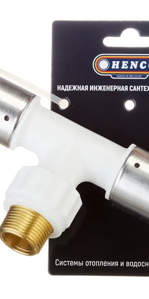 Тройник Henco (14PKW-320532) 32(пресс) х 3/4 НР(ш) х 32(пресс) белый PVDF