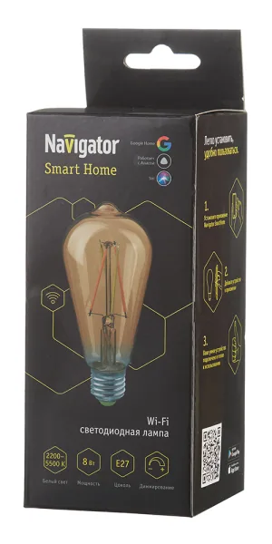 Лампа умная Navigator филаментная диммируемая Е27 8 Вт теплый/холодный 2700-6500 К IP20 ретро