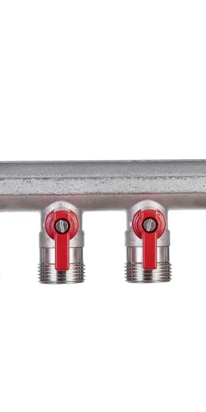 Коллектор Henco 3/4 ВР(г) х 4 выхода 3/4 НР(ш) ЕК х 3/4 НР(ш) с шаровыми кранами (VB050504-ROOD)