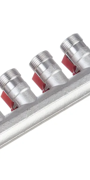 Коллектор Henco 3/4 ВР(г) х 4 выхода 3/4 НР(ш) ЕК х 3/4 НР(ш) с шаровыми кранами (VB050504-ROOD)