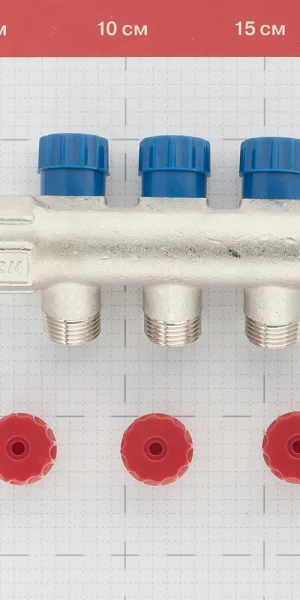 Коллектор Valtec 3/4 ВР(г) х 3 выхода 1/2 НР(ш) х 3/4 НР(ш) регулируемый (VTc.560.N.0503)