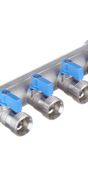 Коллектор Henco 1 ВР(г) х 4 выхода 3/4 НР(ш) ЕК х 1 НР(ш) с шаровыми кранами (VB060504-BLAUW)