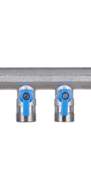 Коллектор Henco 3/4 ВР(г) х 4 выхода 3/4 НР(ш) ЕК х 3/4 НР(ш) с шаровыми кранами (VB050504-BLAUW)