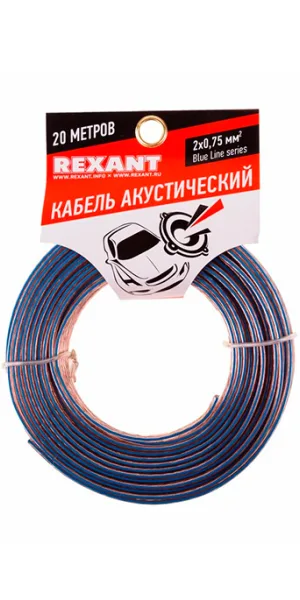 Кабель акустический 2х0,75 мм прозрачный Rexant Blue Line (20 м)