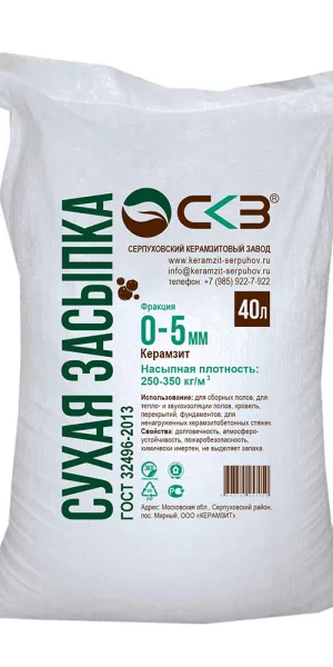 Керамзитовая засыпка фракция 0-5 мм 0,04 куб.м