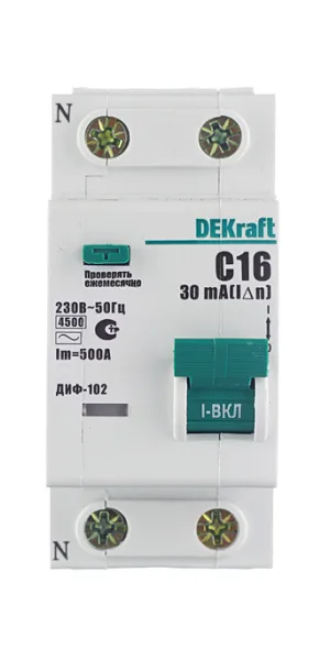 Автомат дифференциальный Dekraft ДИФ-102 16А 1P+N тип AC 30 мА 4,5 кА (16003DEK)