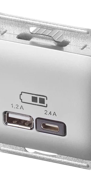 Розетка USB Systeme Electric Glossa встраиваемая алюминий USB-A/ Type-C (GSL000339)