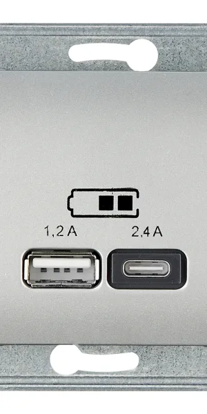 Розетка USB Systeme Electric Glossa встраиваемая алюминий USB-A/ Type-C (GSL000339)