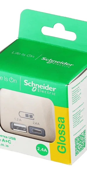 Розетка USB Systeme Electric Glossa встраиваемая титан USB-A/ Type-C (GSL000439)