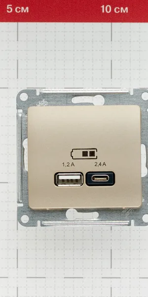 Розетка USB Systeme Electric Glossa встраиваемая титан USB-A/ Type-C (GSL000439)