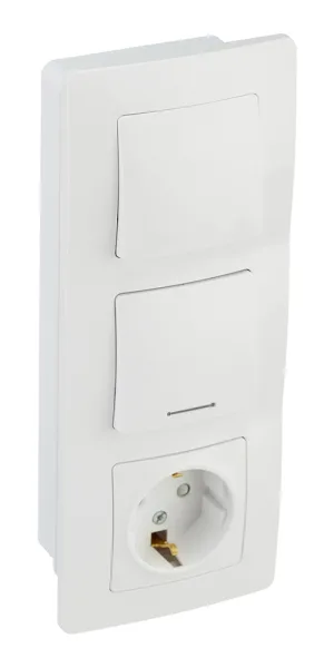 Блок выключатель и розетка Systeme Electric Blanca двухклавишный встраиваемый белый с подсветкой (BLNBS101111)