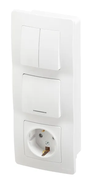 Блок выключатель и розетка Systeme Electric Blanca трехклавишный встраиваемый белый с подсветкой (BLNBS101211)