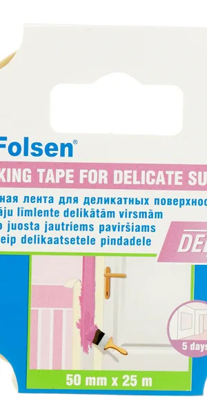Лента малярная Folsen для деликатных поверхностей белая 50 мм 25 м