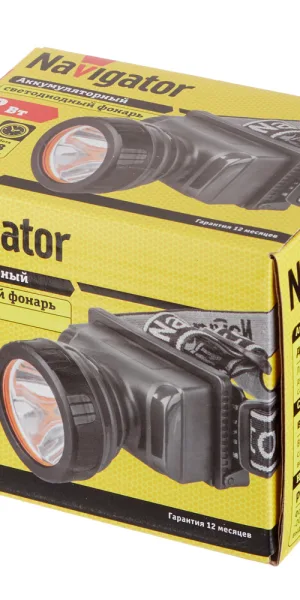 Фонарь налобный Navigator NPT светодиодный 1 LED 2 Вт аккумуляторный Li-Ion 1800 мАч ударопрочный пластик 2 режима (61284)
