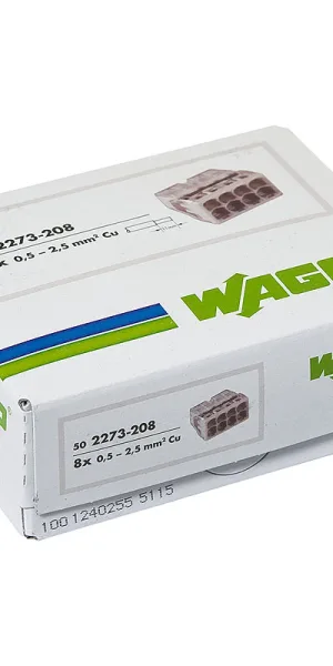 Клемма на 8 проводов Wago 0,5-2,5 кв.мм самозажимная без пасты (50 шт.) (2273-208/2669)