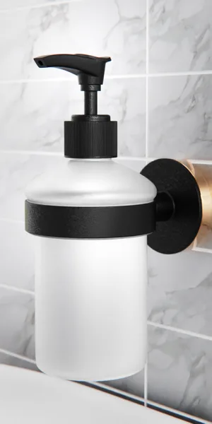 Дозатор для мыла Fora Lord с держателем стекло матовый/металл черный (FOR-Lord 041BL)