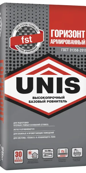 Ровнитель (стяжка пола) первичный Unis Горизонт Армированный высокопрочный 25 кг