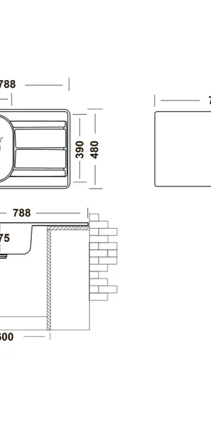Мойка для кухни Ukinox Nord 78,8х48х17,5 см врезная с крылом сталь (Nr 788х480 (0,6) G)