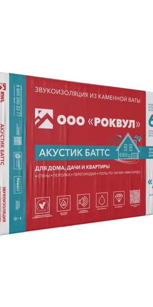 Шумоизоляция Роквул Акустик Баттс 75х600х1000 мм 4,8 кв.м