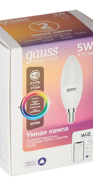 Лампа умная светодиодная Gauss E14  2700-6500К 5 Вт 220 В свеча матовая