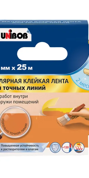 Лента малярная Unibob для четкого края желтая 30 мм 25 м