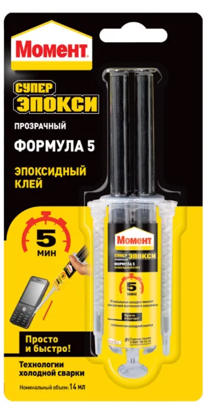 Клей эпоксидный Момент Супер Эпокси Формула 5 прозрачный 14 мл