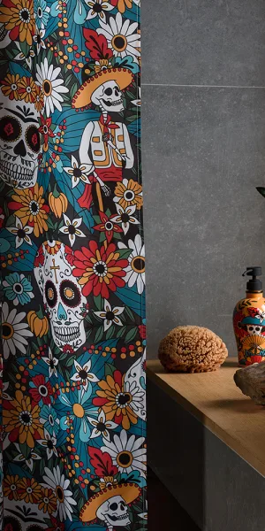 Штора для ванны Moroshka Los Muertos 1800х2000 мм полиэстер красная/синяя (T690-2)
