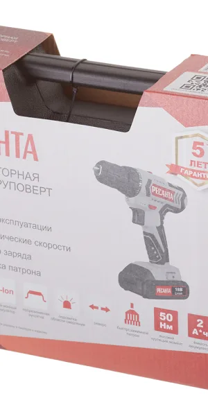 Дрель-шуруповерт аккумуляторная Ресанта ДА-18-2ЛК 18 В 2 Ач Li-Ion 2 АКБ иЗУ (75/14/5)