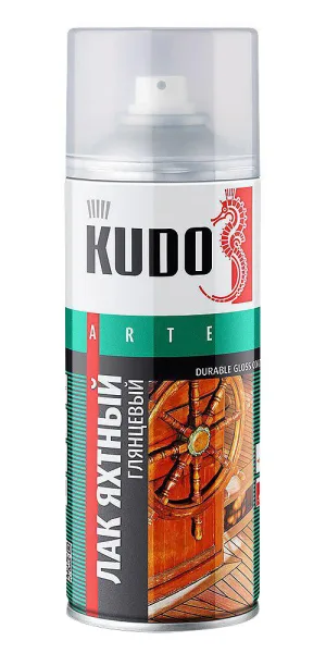 Лак алкидно-уретановый яхтный аэрозольный Kudo Arte бесцветный 520 мл глянцевый