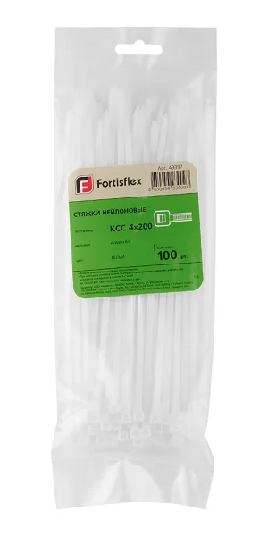 Стяжка кабельная Fortisflex КСС 200х3,6 мм нейлонoвая белая (100 шт.) (49397)