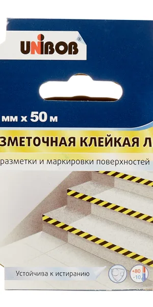 Лента сигнальная Unibob желто-черные полоски 50 мм 50 м