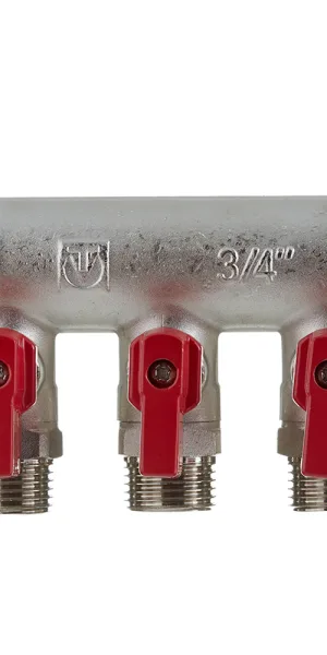 Коллектор Valtec 3/4 ВР(г) х 3 выхода 1/2 НР(ш) х 3/4 НР(ш) с шаровыми кранами (VTc.580.N.0503)