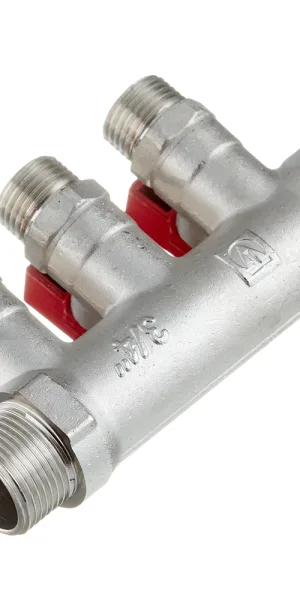 Коллектор Valtec 3/4 ВР(г) х 3 выхода 1/2 НР(ш) х 3/4 НР(ш) с шаровыми кранами (VTc.580.N.0503)