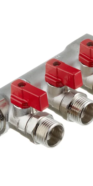 Коллектор Valtec 3/4 ВР(г) х 3 выхода 1/2 НР(ш) х 3/4 НР(ш) с шаровыми кранами (VTc.580.N.0503)