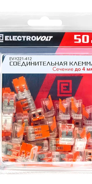 Клемма на 2 провода Electrovolt 221-412 0,2-4 кв.мм с рычажками без пасты (50 шт.) (ЦБ-00015942/605085)
